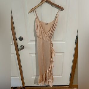 Free people intimately size small satin wrap dress high lo pink ruffle straps